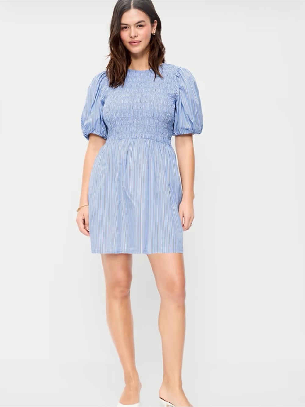 Old Navy Blue Striped Smocked Puff-Sleeve Mini Dress